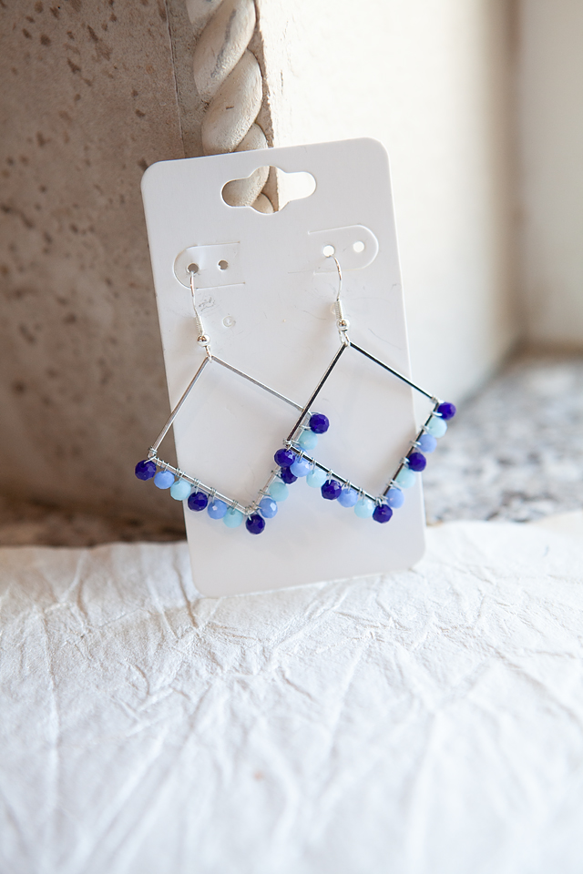 Square Blue Bead Earrings