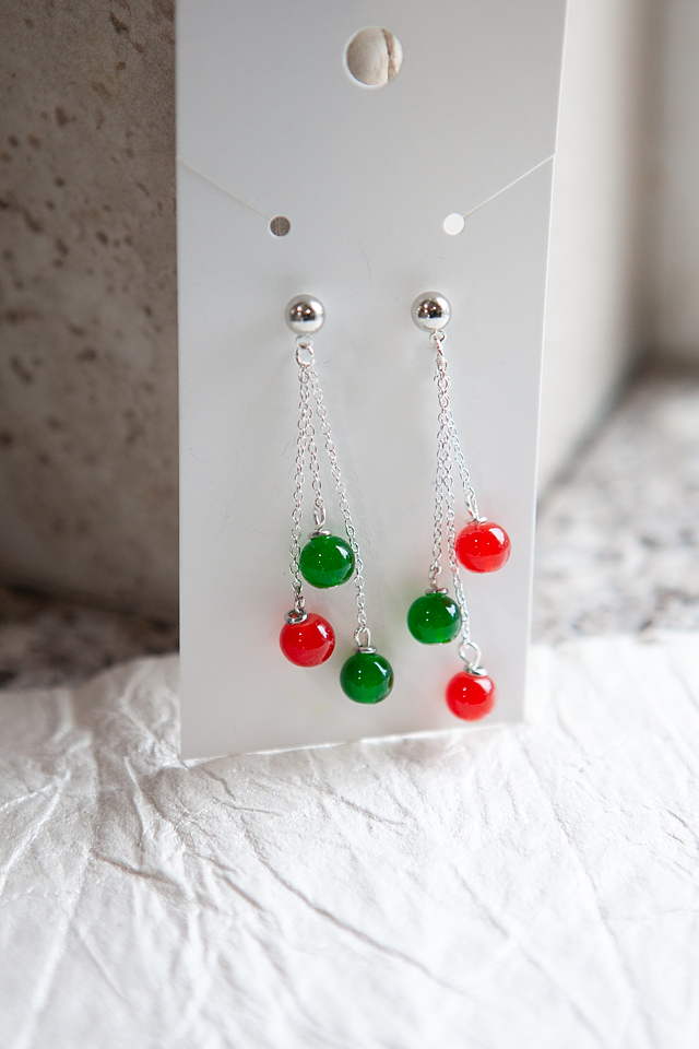 Red & Green Beaded Earrings